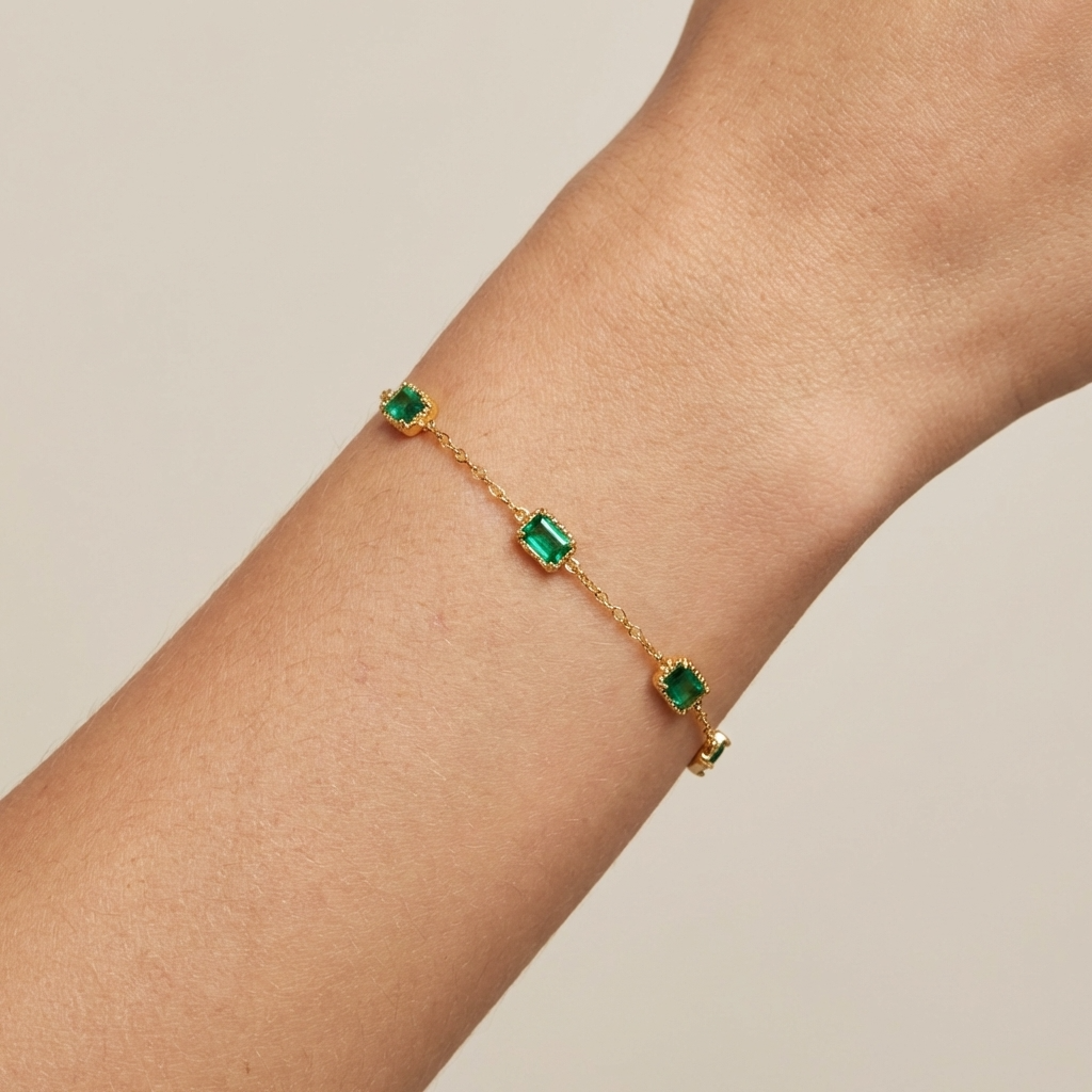 Gem Emerald Bracelet – 18K Gold Green Crystal Waterproof Bracelet