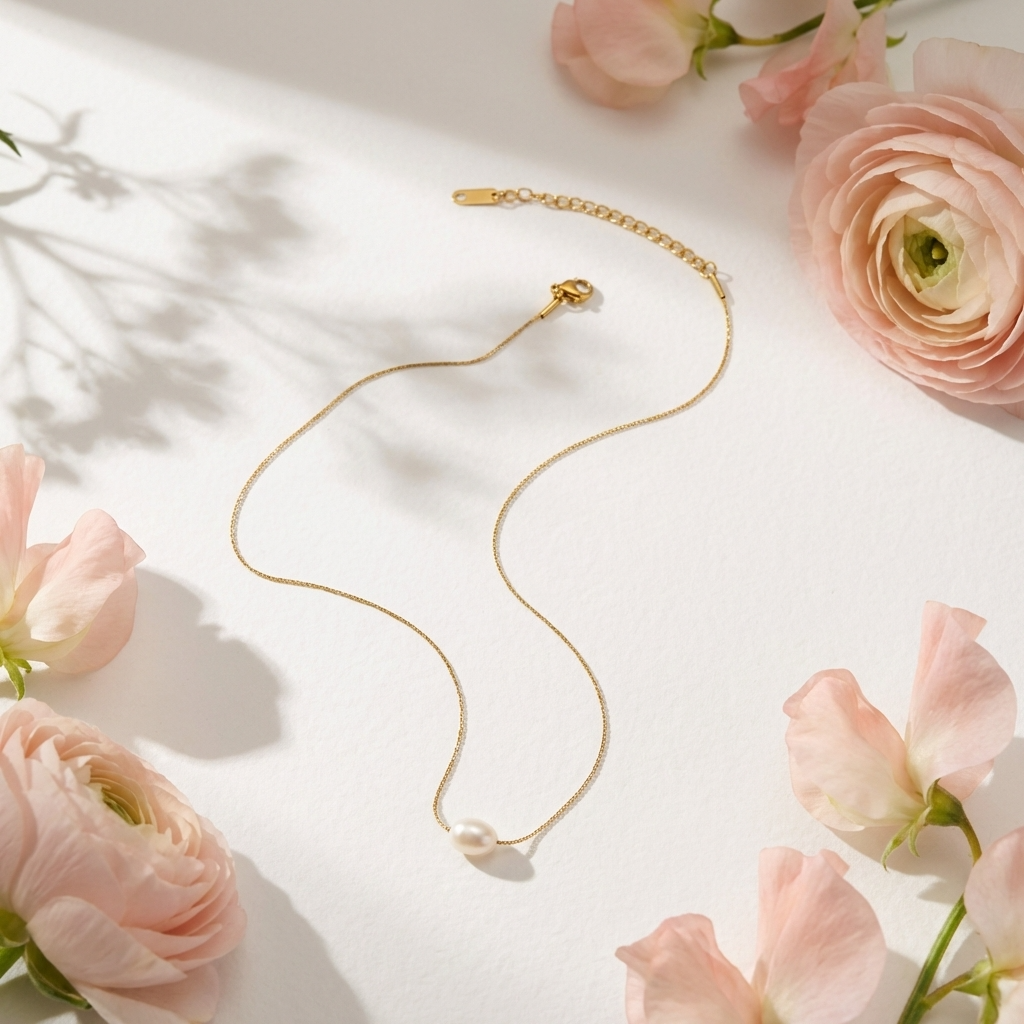 Anaëlle Pearl Necklace – 18K Gold Single Freshwater Pearl Necklace