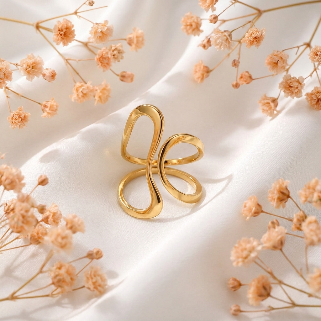 Elina Ring – 18K Gold Textured Band Ring (One Size)