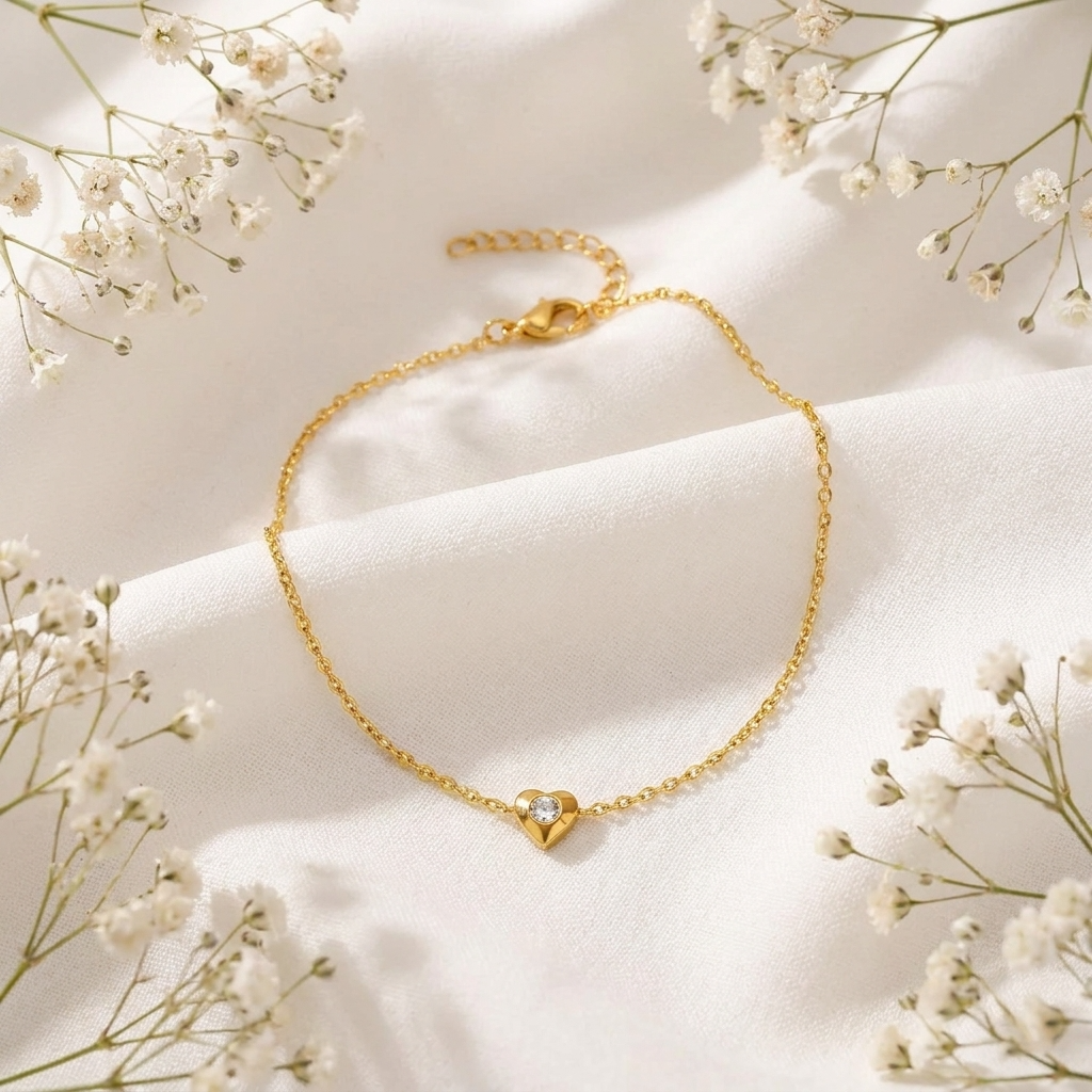 Mireille heart charm anklet – 18K gold ankle bracelet