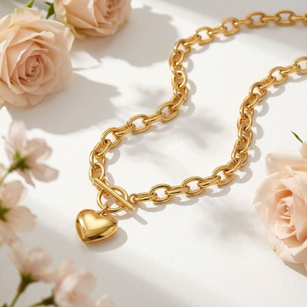 Élodie Heart Necklace – 18K Gold Puffed Heart Pendant Necklace