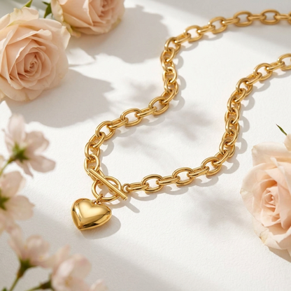 Élodie Heart Necklace – 18K Gold Puffed Heart Pendant Necklace