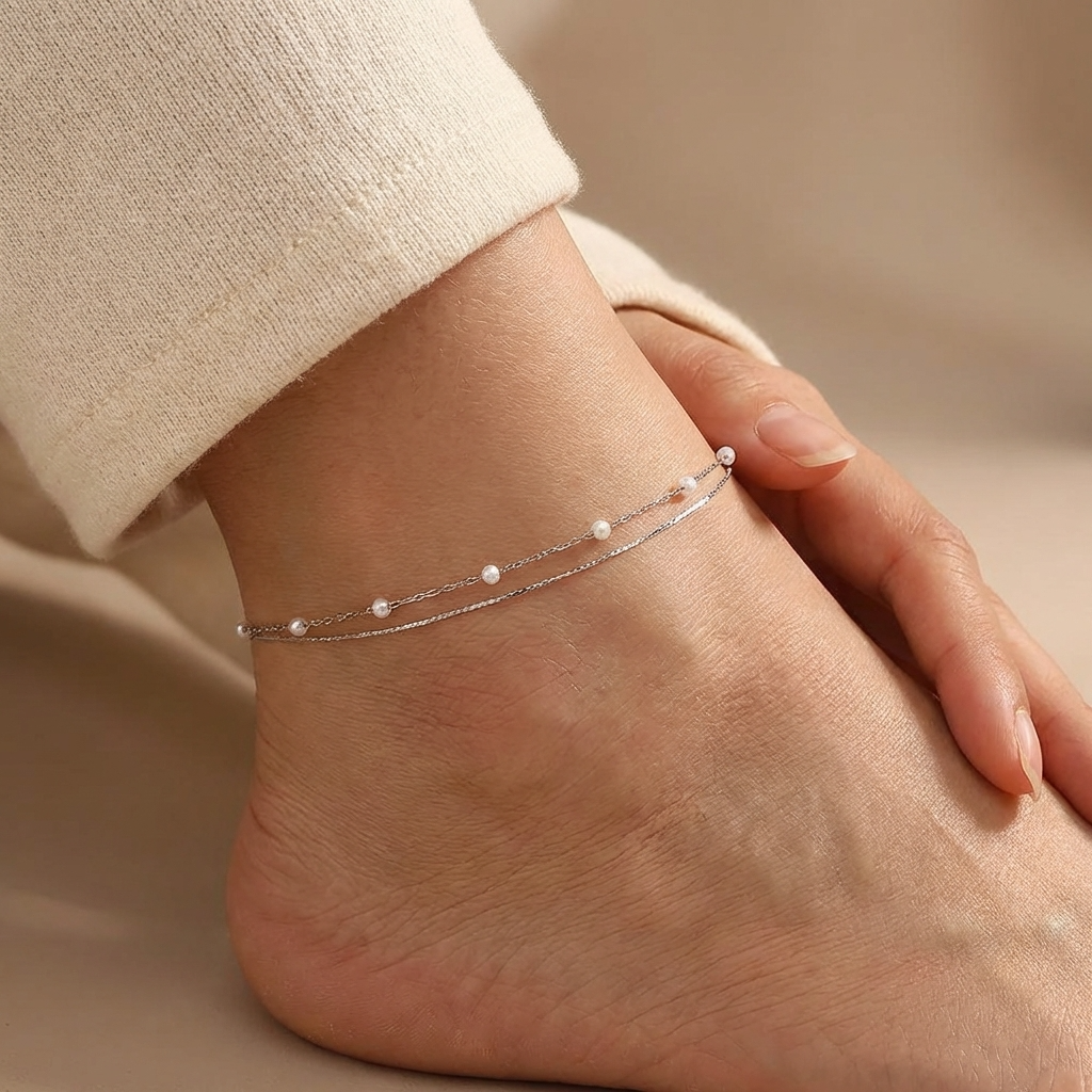 Thalia pearl duo anklet – 18K gold pearl ankle bracelet