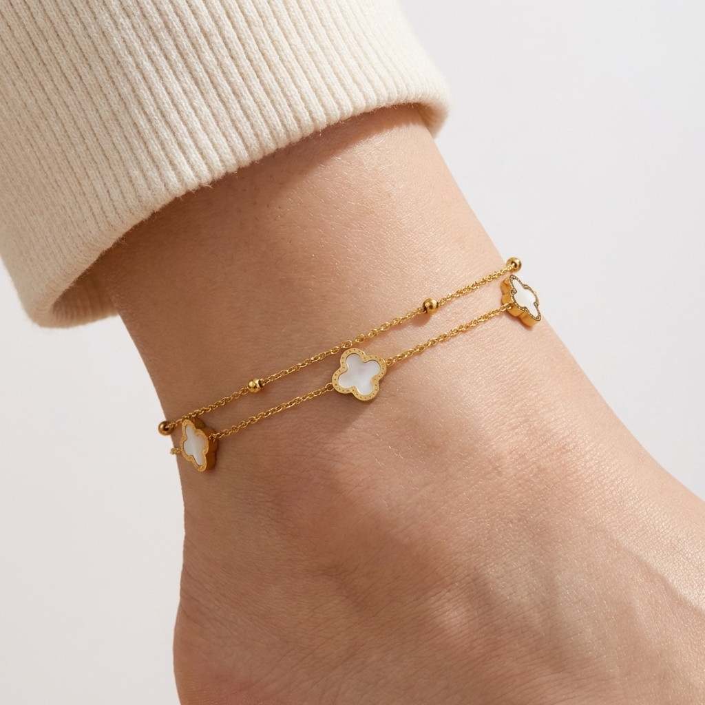Zaria clover anklet – 18K gold waterproof ankle bracelet
