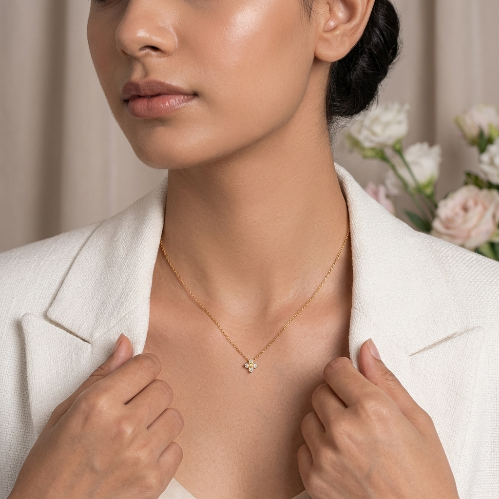 Iris Clover Necklace – 18K Gold Crystal Lucky Clover Pendant Necklace
