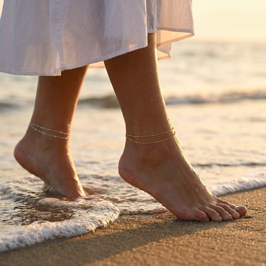 Brielle double strand gold anklet – layered ankle bracelet