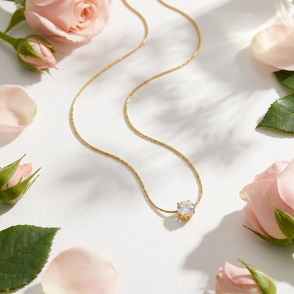 Yara Circle Necklace – 18K Gold Crystal Circle Pendant Necklace