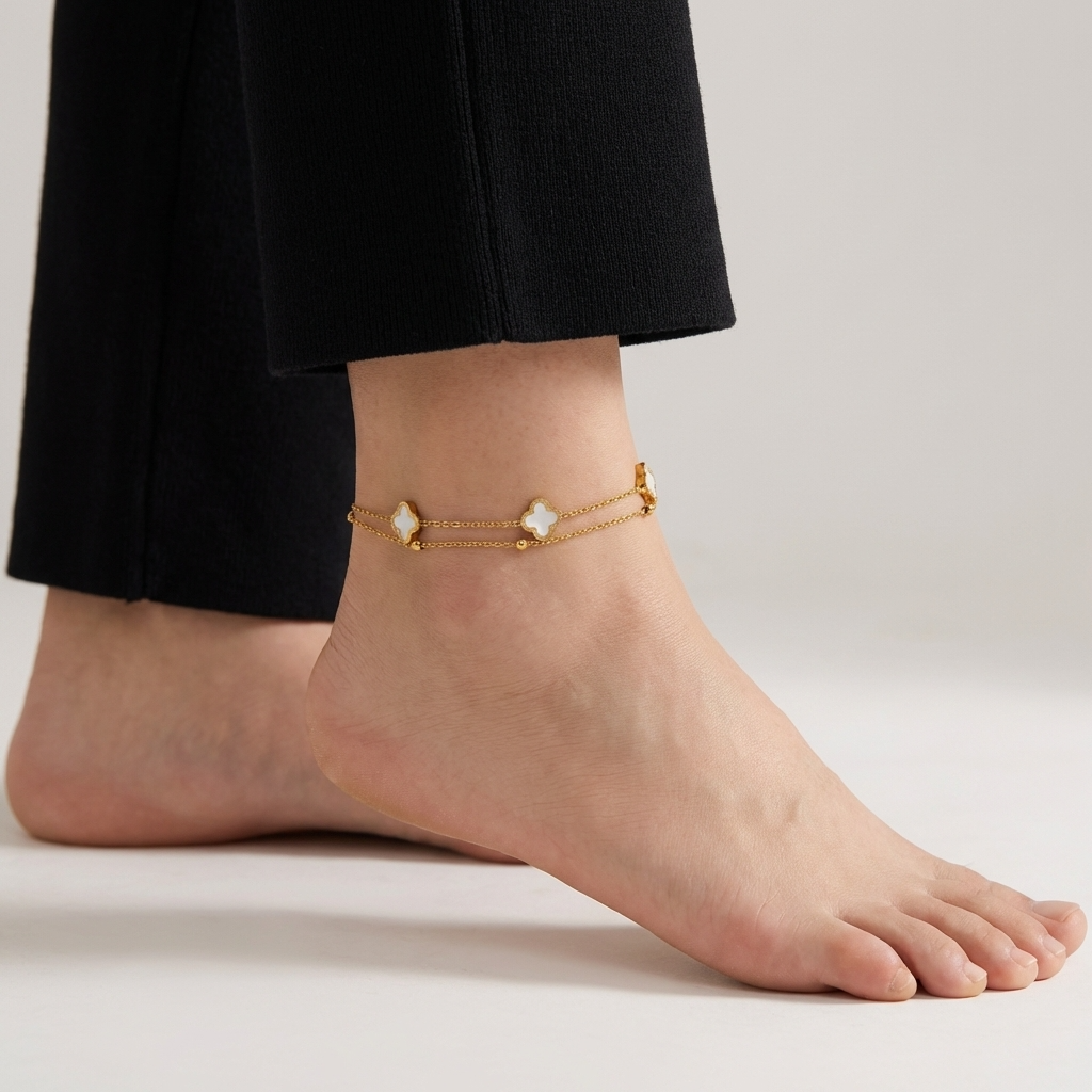 Zaria clover anklet – 18K gold waterproof ankle bracelet