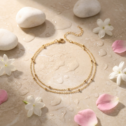 Brielle double strand gold anklet – layered ankle bracelet