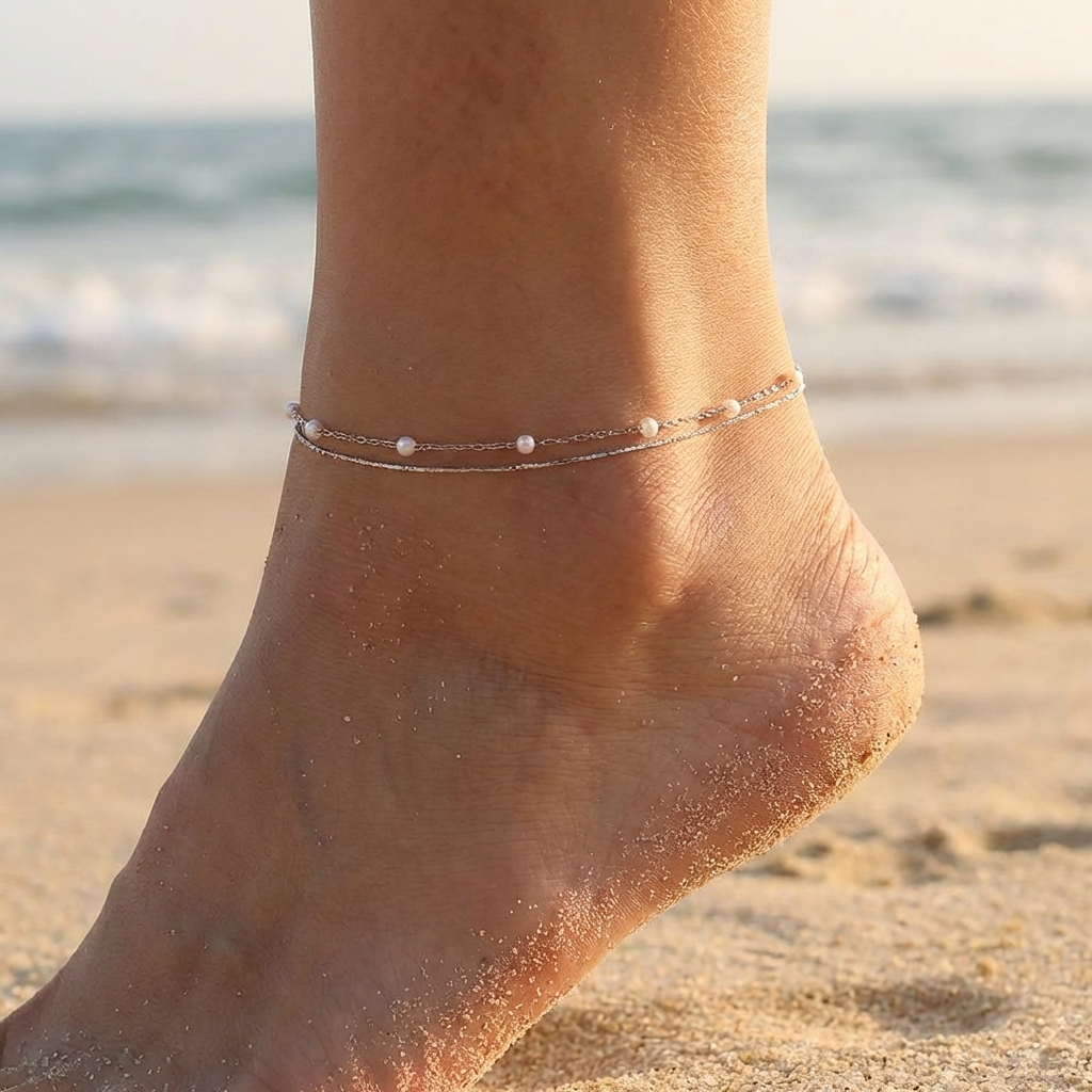 Thalia pearl duo anklet – 18K gold pearl ankle bracelet