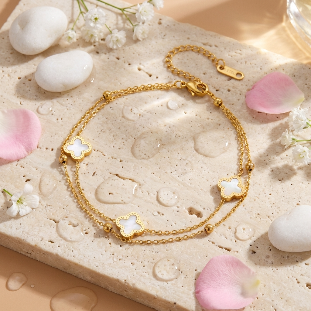Zaria clover anklet – 18K gold waterproof ankle bracelet