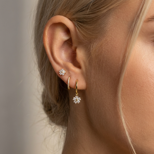 Malia Earrings Set – 925 Sterling Silver Floral Crystal Hoop &amp; Stud Set
