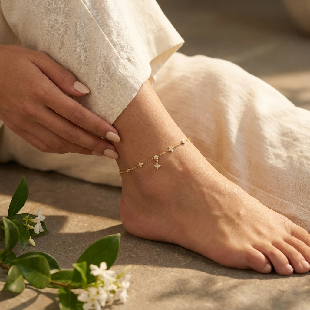 Ophelia sparkling clover anklet – sterling silver ankle bracelet