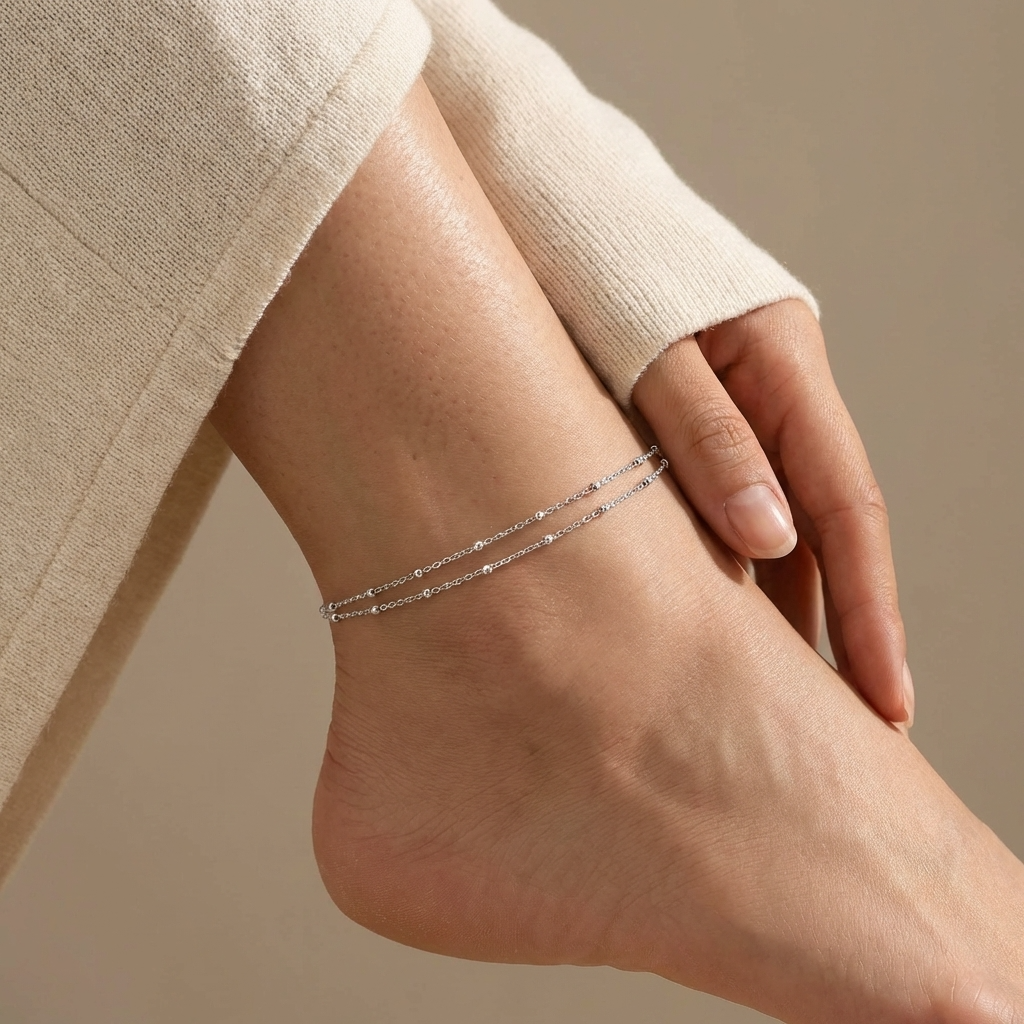 Brielle double strand gold anklet – layered ankle bracelet