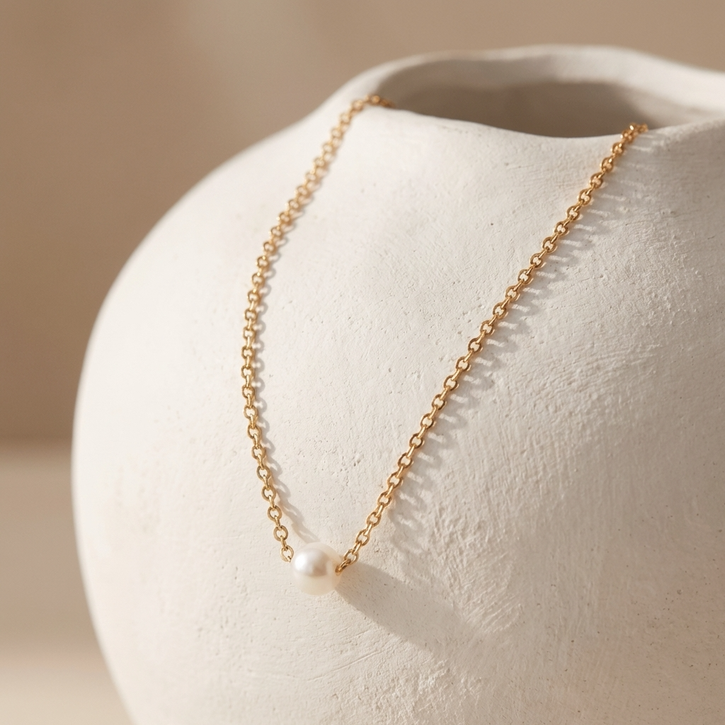 Elegant Pearl Necklace – 18K Gold Freshwater Pearl Pendant Necklace