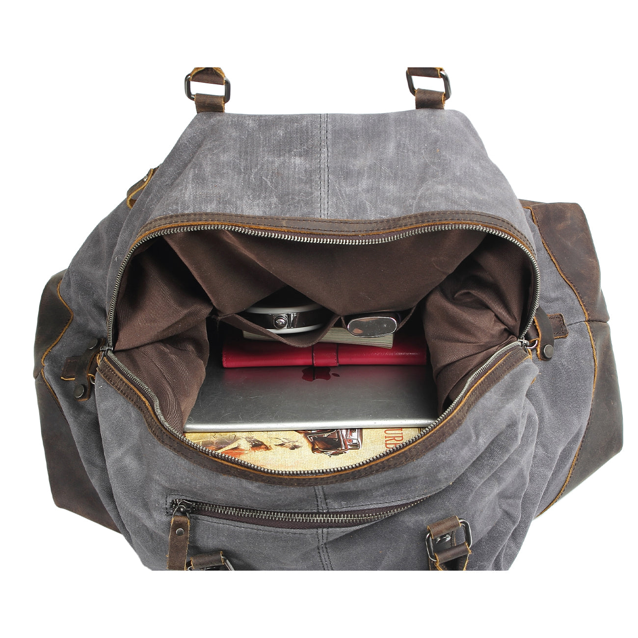 Waxed Canvas & Genuine Leather Travel Bag – 38L Duffle Weekender