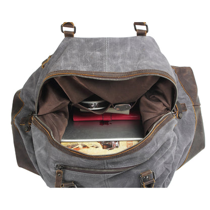 Waxed Canvas & Genuine Leather Travel Bag – 38L Duffle Weekender