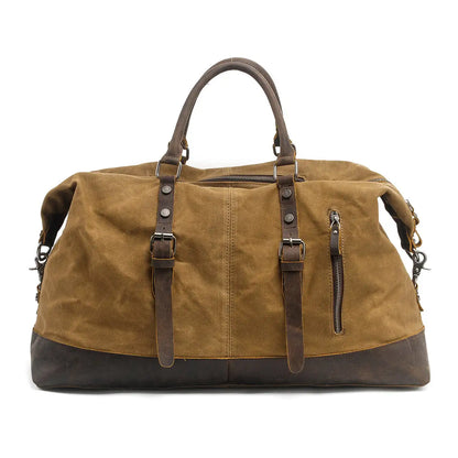 Waxed Canvas & Genuine Leather Travel Bag – 38L Duffle Weekender