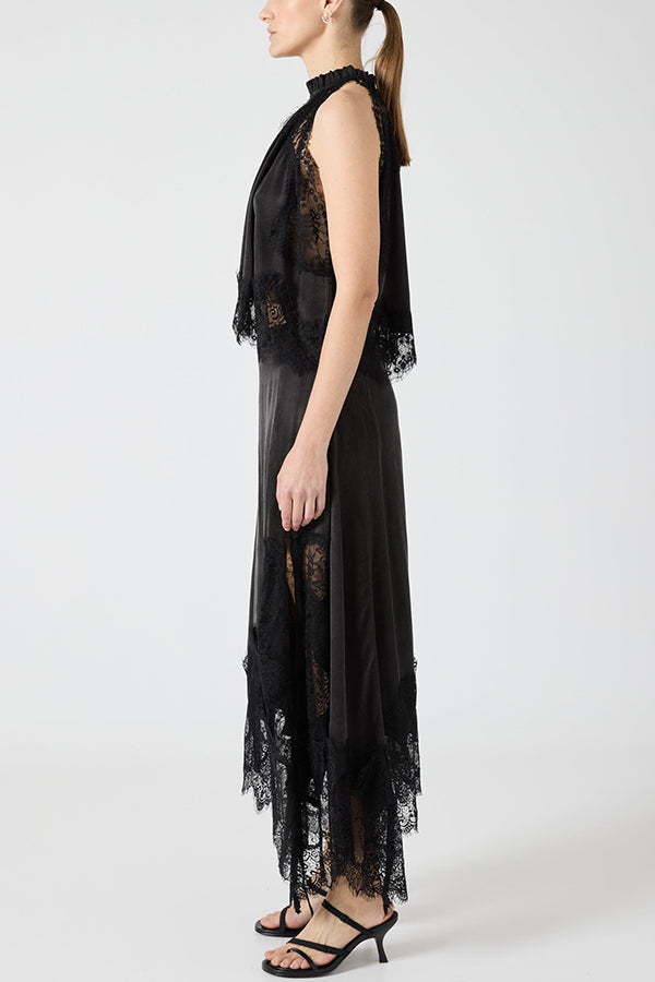 Marigold Lace Pleated Top + Irregular Slit Skirt Set