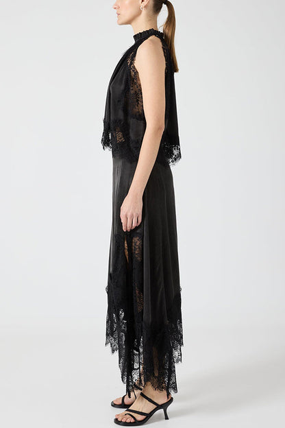 Marigold Lace Pleated Top + Irregular Slit Skirt Set