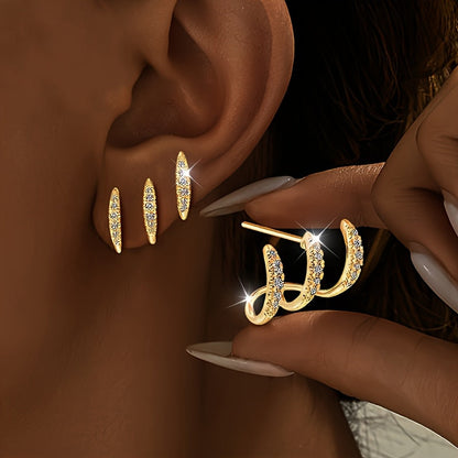 Triple Claw Rhinestone Earrings – Elegant Drop in Silver or Gold