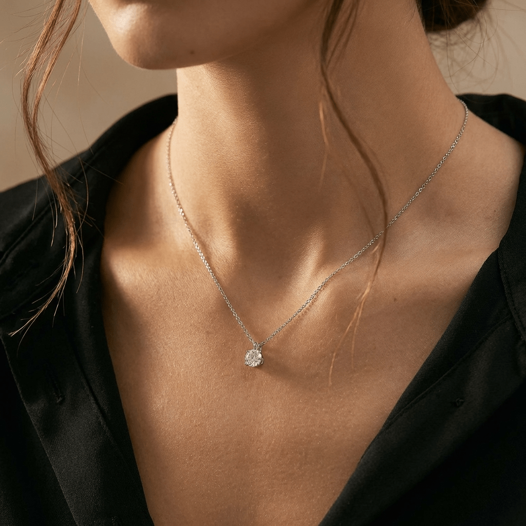 Elara Moissanite Necklace – Sterling Silver 1ct Solitaire Pendant Necklace