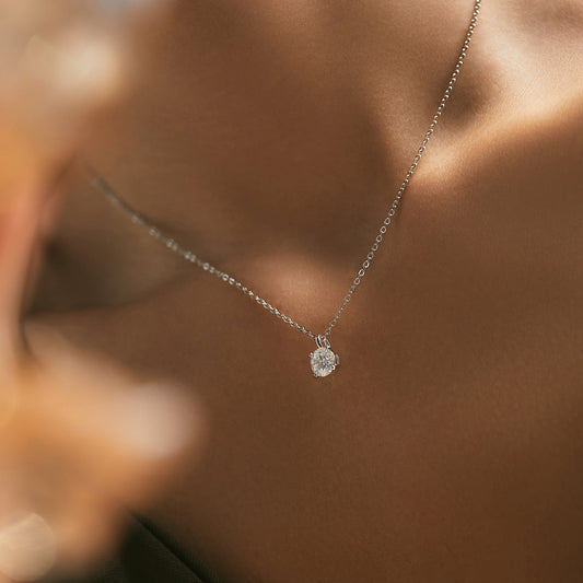 Elara Moissanite Necklace – Sterling Silver 1ct Solitaire Pendant Necklace