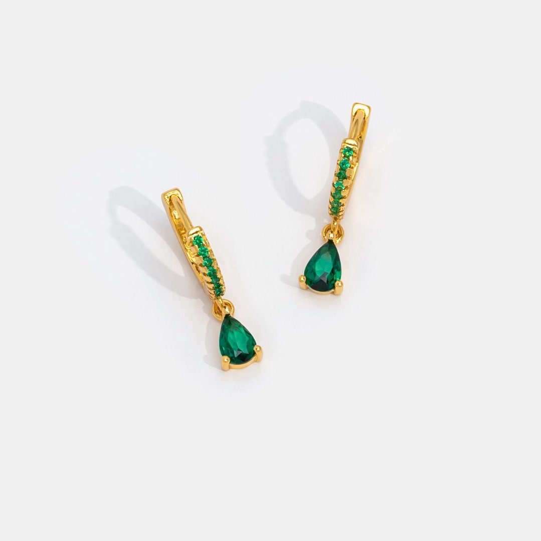 Emerald Shine Hoops – 18K Gold Green Crystal Hoop Earrings
