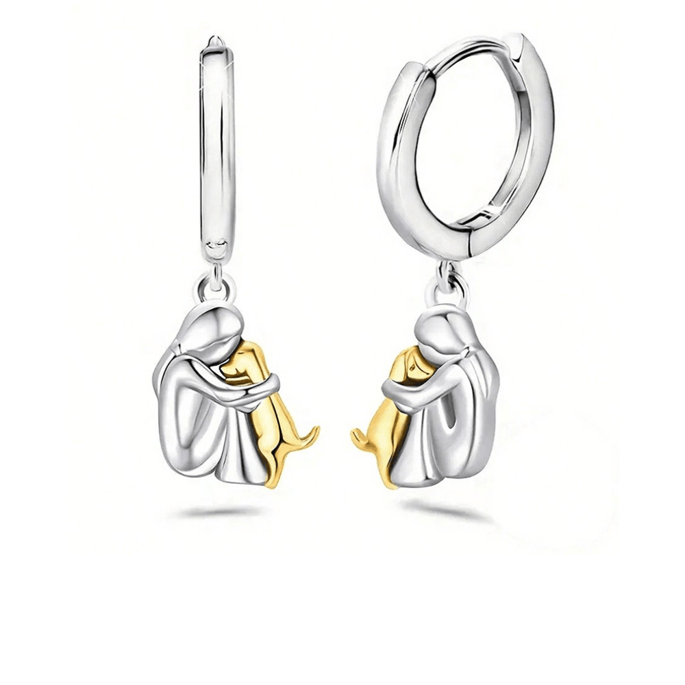 Dog Hug Pendant Necklace with Matching Earrings – Sterling Silver Set