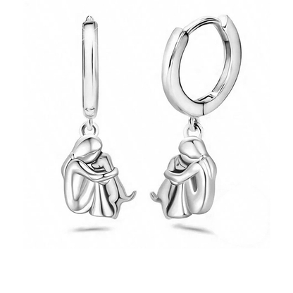 Dog Hug Pendant Necklace with Matching Earrings – Sterling Silver Set