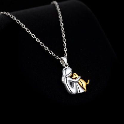 Dog Hug Pendant Necklace with Matching Earrings – Sterling Silver Set
