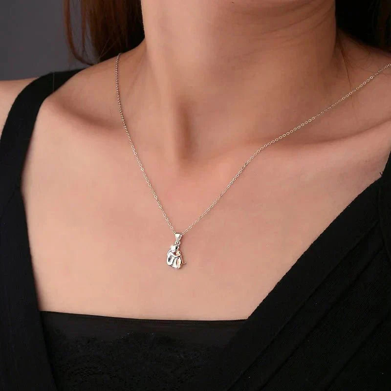 Dog Hug Pendant Necklace with Matching Earrings – Sterling Silver Set