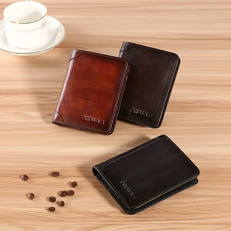 Genuine Leather RFID Wallet – Men's Slim Bifold Card Wallet