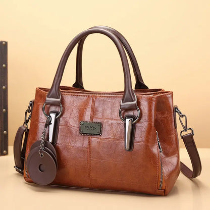 Genuine Leather Boston Bag for Women – Croc-Effect Vintage Handbag