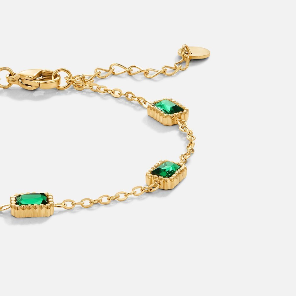 Gem Emerald Bracelet – 18K Gold Green Crystal Waterproof Bracelet
