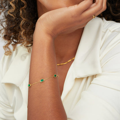 Gem Emerald Bracelet – 18K Gold Green Crystal Waterproof Bracelet