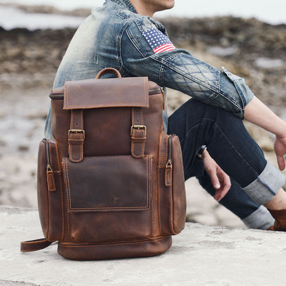 Genuine Leather Laptop Backpack – 23L Vintage Rucksack for Men