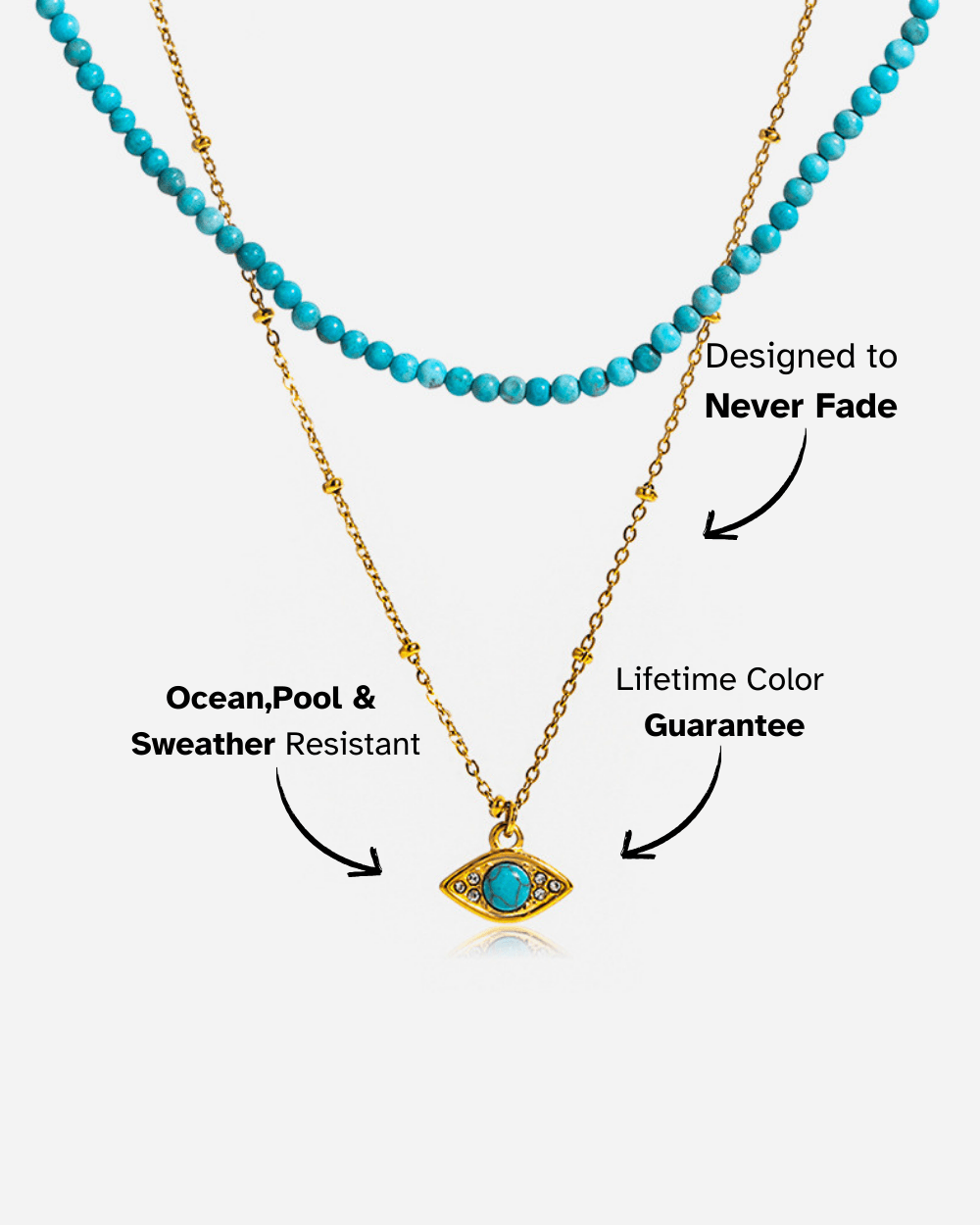 Golden Evil Eye Turquoise Layered Necklace – Beaded Protection Charm