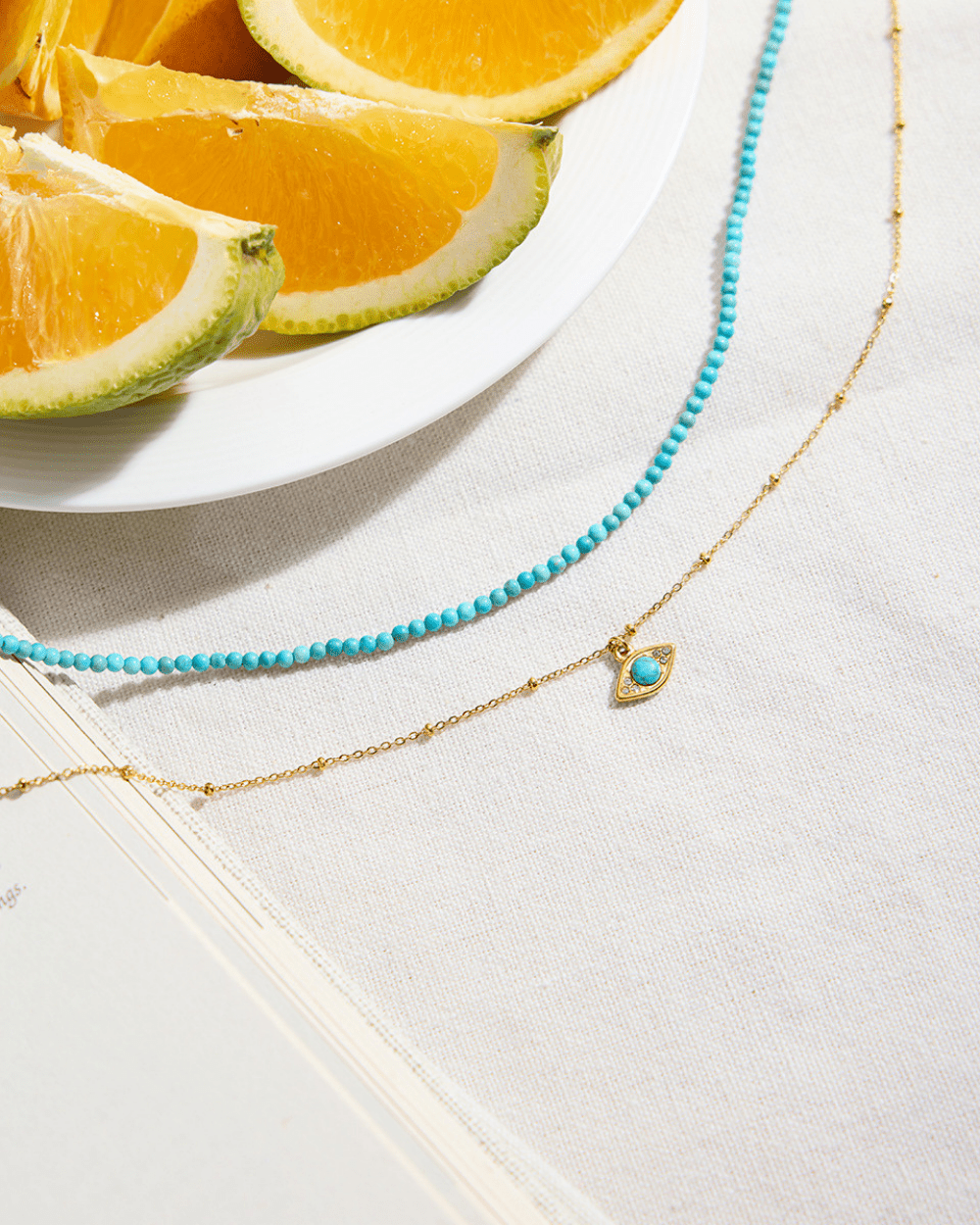 Golden Evil Eye Turquoise Layered Necklace – Beaded Protection Charm