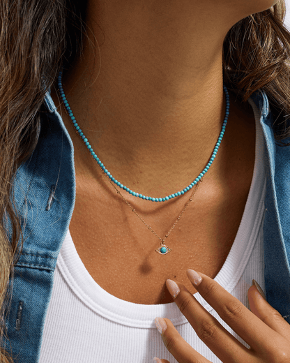 Golden Evil Eye Turquoise Layered Necklace – Beaded Protection Charm