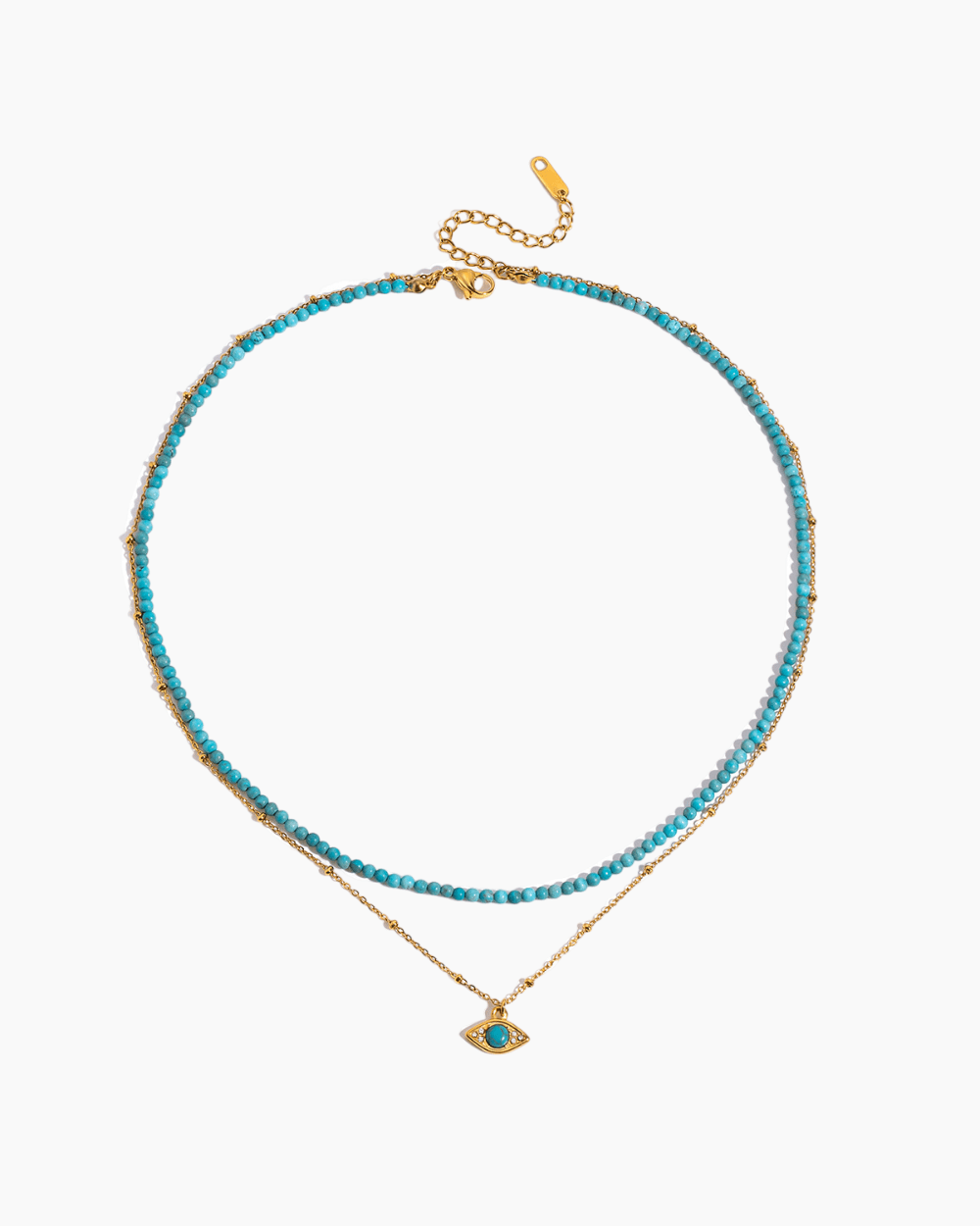 Golden Evil Eye Turquoise Layered Necklace – Beaded Protection Charm