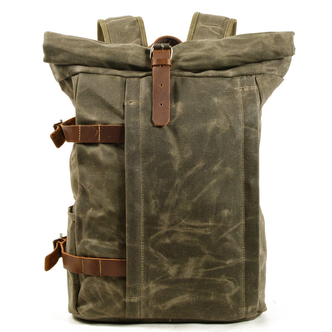 Anti-Theft Waxed Canvas & Genuine Leather Backpack – 20L Roll-Top Rucksack | Peter