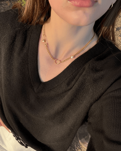 Heart Pin Chain Necklace – 18K Gold Waterproof Statement Piece