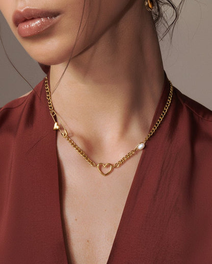 Heart Pin Chain Necklace – 18K Gold Waterproof Statement Piece