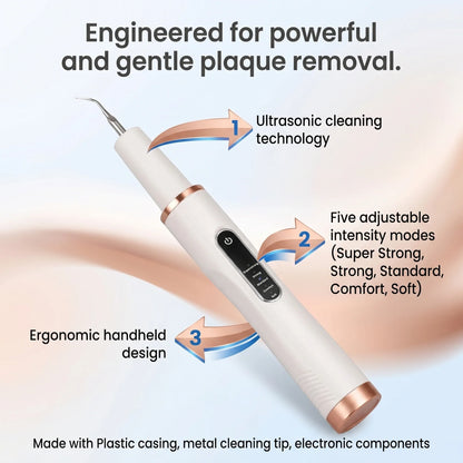 Pet dental scaler with LED light illuminating dog teeth during cleaning