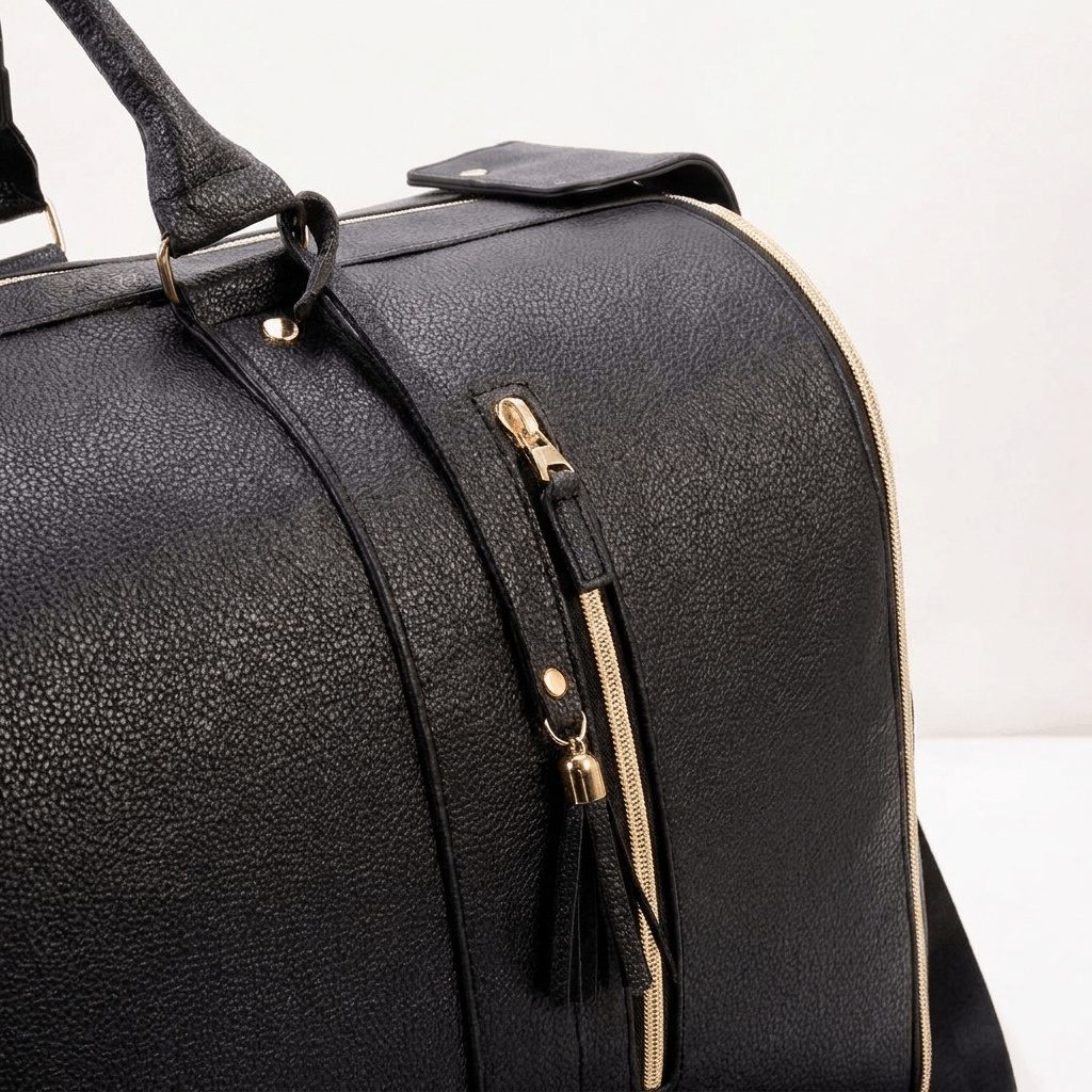 Bag with handle extended on a concourse