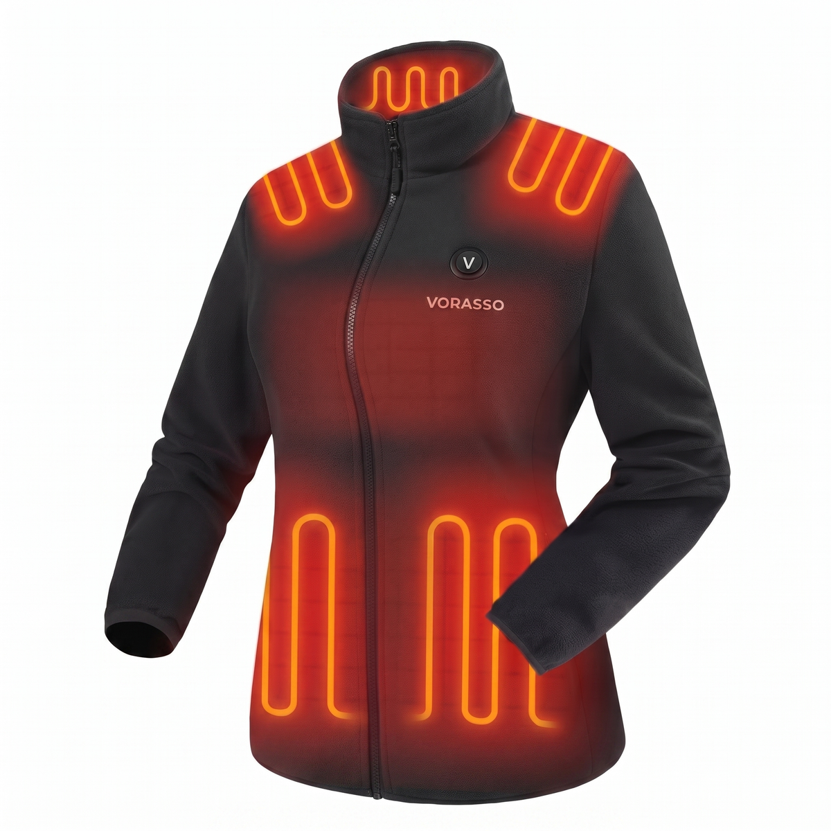 VORASSO Cozy Confidence women's heated fleece jacket with six glowing heat zones