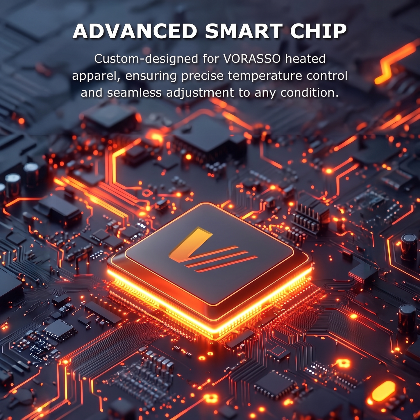 Advanced smart chip custom-designed for VORASSO heated apparel