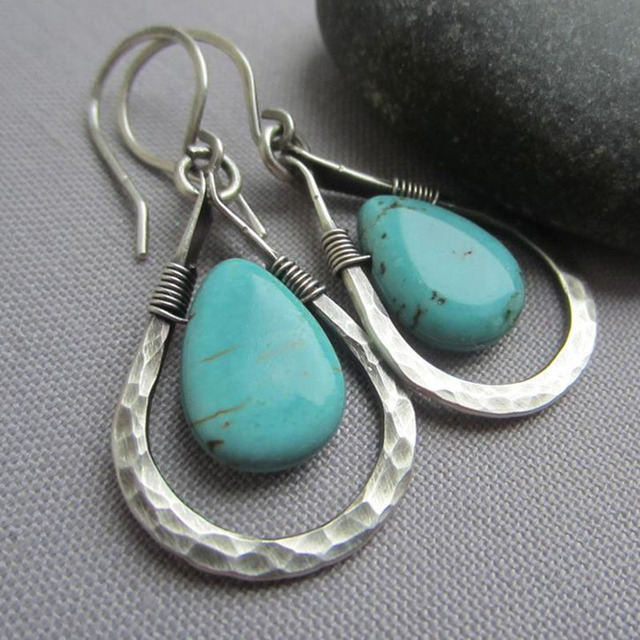 Natural Turquoise Silver Earrings – Polished Silver-Tone Setting