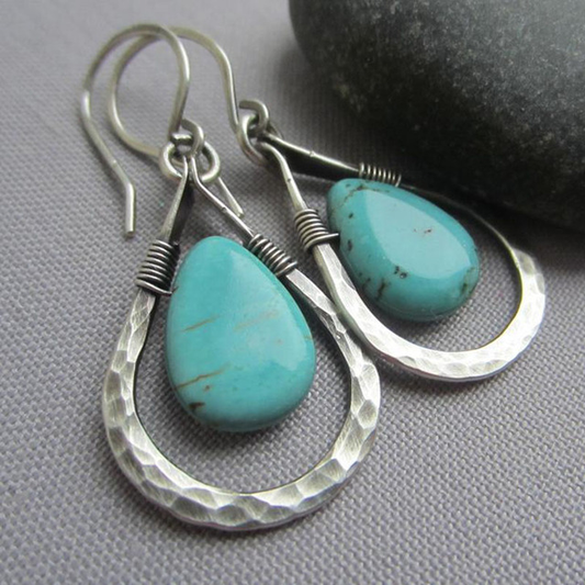 Natural Turquoise Silver Earrings – Polished Silver-Tone Setting